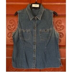 Sonoma Denim Vest‎ Top Button Front Sleeveless Jean Tank Blue Large